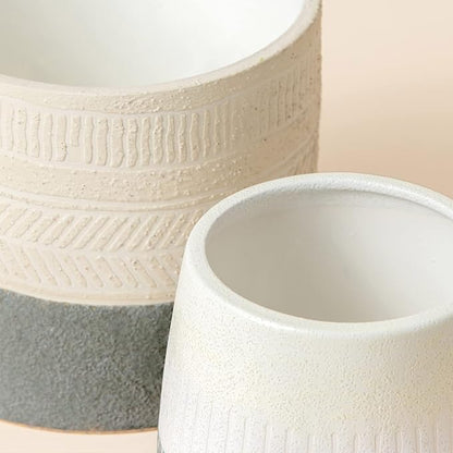 LA JOLIE MUSE Flower Pots Indoor Plant Pot Set of 2, Unique Small Ceramic Plants Planter, 6.4+ 5.1 Inch Planters, Gray & Ivory White