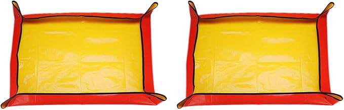 HARFINGTON 2pcs Repotting Mat 39.4" x 47.2" PE Cloth Waterproof Plant Repotting Mat Foldable Portable Gardening Potting Tray with Metal Buckle for Indoor Plant Change Soil Watering, Yellow