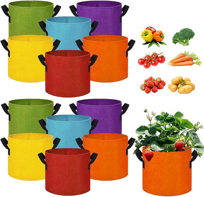 5 Gallon Grow Bags, 12 Pack Multicolor Fabric Plant Pot Bag with Handles Plant Grow Bags for Flowers, Fruits and Vegetables ﻿(Blue+Green+Yellow+Orange+Red+Purple)