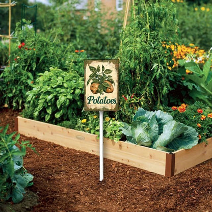 Uptell Vintage Vegetable Signs for Garden with Stake Potatoes Yard Sign Vegetable Garden Label Stakes Plant Markers for Outdoor Plants Waterproof 8.8x7inch
