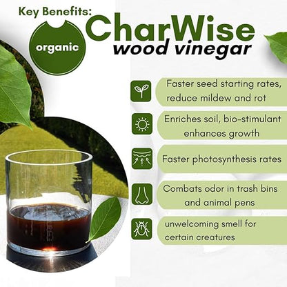 VermisTerra CharWise - 8 oz Wood Vinegar Biostimulant - Seed Germination, Enriches Soil, Growth Enhancer, Combats Odor, Animal Care - pyroligneous Acid, Natural byproduct of biochar