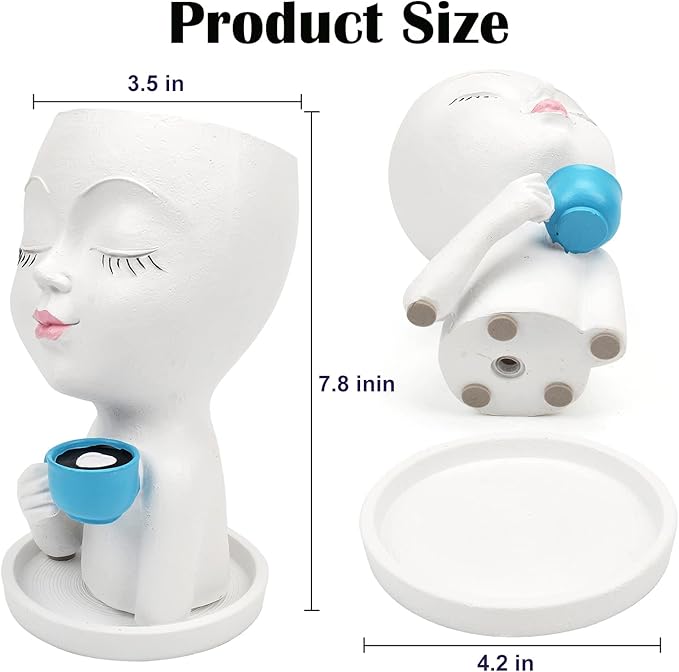 Face Flower Pot Head Planter for Indoor Outdoor, Unique Succulent Planter with Drainage Hole, Cute Lady Face Plant Pots Coffee Table Decor Gift IdeaI for Mother and Appreciation Christma
