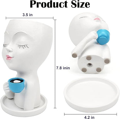 Face Flower Pot Head Planter for Indoor Outdoor, Unique Succulent Planter with Drainage Hole, Cute Lady Face Plant Pots Coffee Table Decor Gift IdeaI for Mother and Appreciation Christma