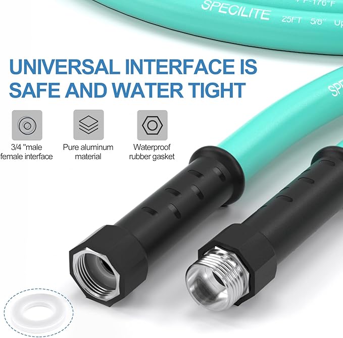 SPECILITE 5/8" RV Drinking Water Hose 25 FT, CA65 Certified with Aluminum Fittings, Kink & Tangle Free Flexible for Camper, Garden, Boat, Trailer