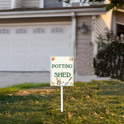 Garden Sign With Stake Potting Shed Aluminium Sign 7X8.8Inch Wildflower Sign Flower Sign Funny Garden Décor Aluminium Sign Gardening Gifts And 12.8" Stake Kit