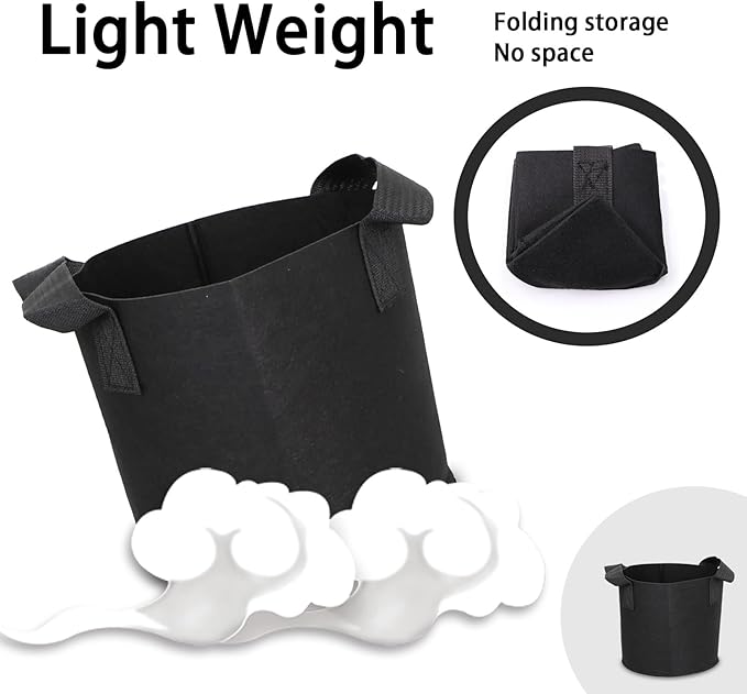 Grow Bags,Growing Pot Bags Garden Grow Bag Indoor Outdoor Fabric Aeration Plant Pot Container Flower Vegetable Pouch (Black,5 Gallon)