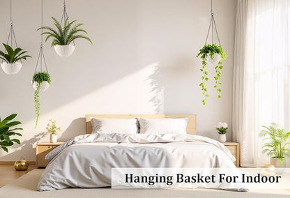 Hanging Planters for Indoor Outdoor Plants 8 and 10 Inch, 4 Packs Hanging Flower Pot with Drainage Holes, Self-Watering Hanging Basket Perfect for Home, Office and Garden, White