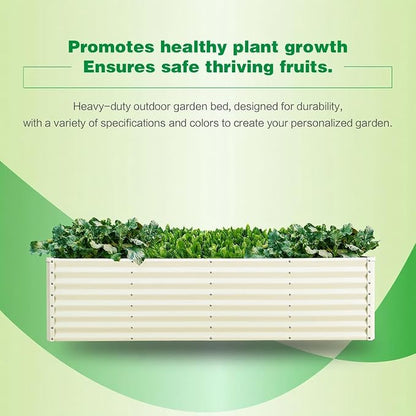 GARDMAX 8x4x2FT Galvanized Raised Garden Bed Kit, Metal Planter Boxes Outdoor with Easy Assembly, Large Garden Bed for Vegetables, Fruits, Flower, Herbs Rectangle Milk White