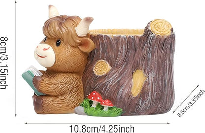 Highland Cow Succulent Planter with Drainage Hole & Plug, Mini Resin Cow Flower Pot for Indoor Outdoor Plants, Cute Animal Planter for Home & Garden Decor (A)