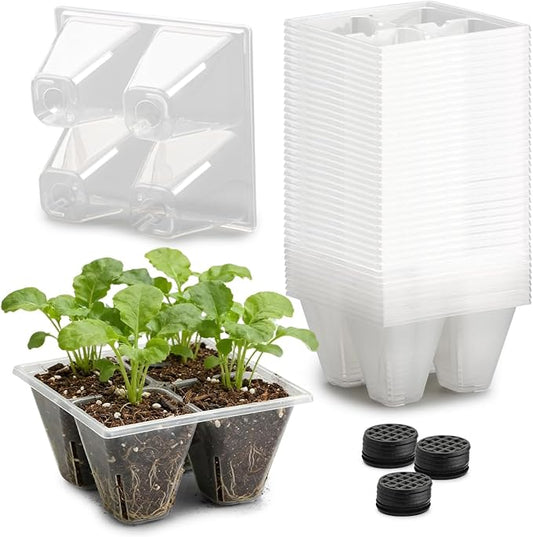 40 Pack Reusable 4-Cell Seed Starter Trays with Large Drainage Holes - Clear Transparent Trays for Root Growth Monitoring, Avoids Overwatering, Easy Transplant, Fits Standard 1020 Trays