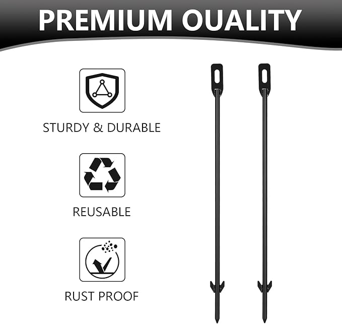 2-Pack Yard Sign Stakes Metal for Ground 16.5" Long 0.3" Thick, Plant Support Stakes for Indoor & Outdoor Plants, Sign Poles Stakes, Tent Stakes for Outdoor Camping, Easy to Install - Black
