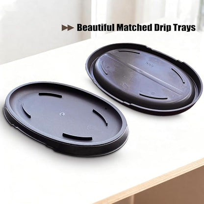 MUZHI 3 Pack Oval Bonsai Training Pot with Drainage Tray, Matte Finish Succulent Growing Pot for Home Garden Plant Outdoor Indoor Container (7.2" Medium)