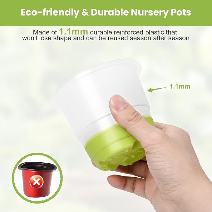 Sckee Clear Nursery Pots for Plants with Lid,30 Packs 4 inch Plastic Seed Starting Pots with Drainage Holes Plant Nursery Pots Silicone Base