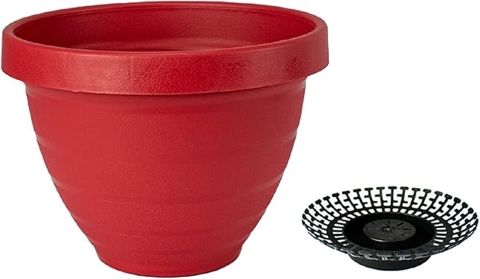 The HC Companies Rings Flower Planter - Self Watering Plant Pots for Herbs & More - Round Lightweight Outdoor & Indoor Planter (8" Warm Red, Pack of 2)
