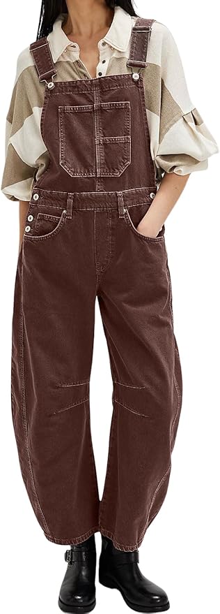 loveimgs Women Y2k Baggy Barrel Jeans Overalls Wide Leg Denim Pants Bib Overalls Jumpsuit Boyfriend Patchwork Jeans