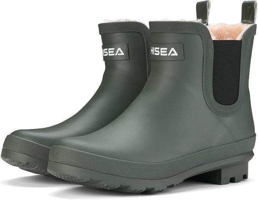 HISEA Women's Plush Rain Boots Waterproof, Chelsea Rubber Booties Women, Ladies Ankle Snow Boots for Winter Spring Garden Outdoor