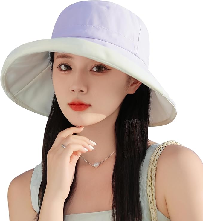 Wide Brim Women Sun Hat Summer Beach Bucket Fishing Hats Metal Wired Edge Packable UV Protection for Hiking Garden Travel