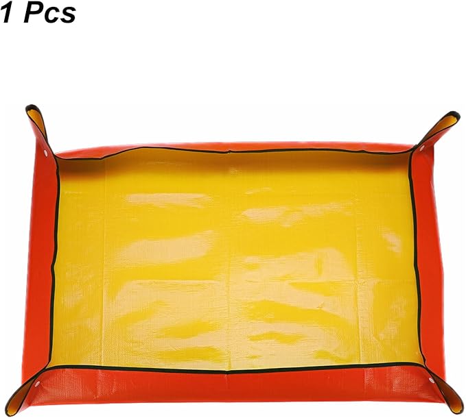 HARFINGTON Repotting Mat 39.4" x 47.2" PE Cloth Waterproof Plant Repotting Mat Foldable Portable Gardening Potting Tray with Plastic Buckle for Indoor Plant Change Soil Watering, Yellow