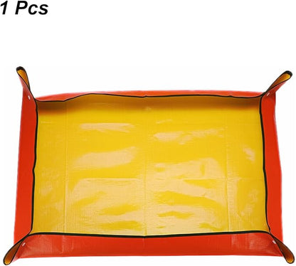HARFINGTON Repotting Mat 39.4" x 59.1" PE Cloth Waterproof Plant Repotting Mat Foldable Portable Gardening Potting Tray with Plastic Buckle for Indoor Plant Change Soil Watering, Yellow