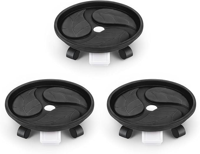 Looca Plant Caddy with Wheels and Drainage Tray, 13”Rolling Plant Stand Flower Pot Mover, Planter Caddies Round Plant Dolly for Heavy Duty Planter, 3 Pack, Bearing 120 lbs (Black)