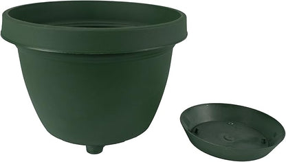 The HC Companies Infinity Round Planter Decorative 8 Inch Plastic Flower Pot w/Removable Saucer for Indoor & Outdoor Plants, Evergreen