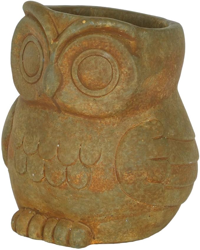 Classic Home and Garden Cement Buddies Animal Planters - Cute Desk Decoration - UV Coated Animal Vase w/Removable Drain Plug - Succulent Plant Pot for Indoor/Outdoor (Owl Planter, Rust, Small)