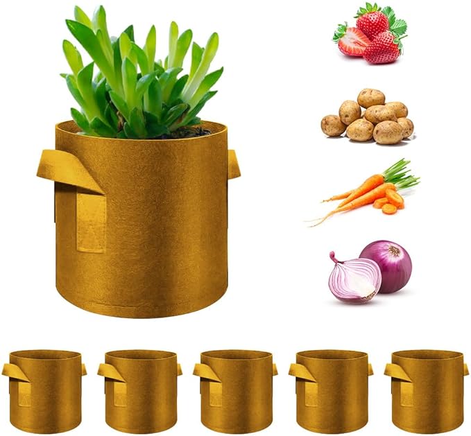 5-Pack 3 Gallon Grow Bags Heavy Duty Thickened Nonwoven Fabric Pots with Handles, Plant Grow Bags for Vegetables/Flower/Plant/Fruits, Brown