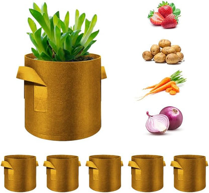 5-Pack 3 Gallon Grow Bags Heavy Duty Thickened Nonwoven Fabric Pots with Handles, Plant Grow Bags for Vegetables/Flower/Plant/Fruits, Brown