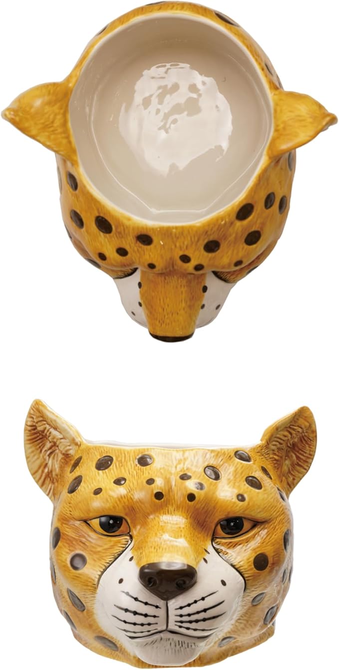 Creative Co-Op Ceramic Cheetah Head Planter, Multicolor