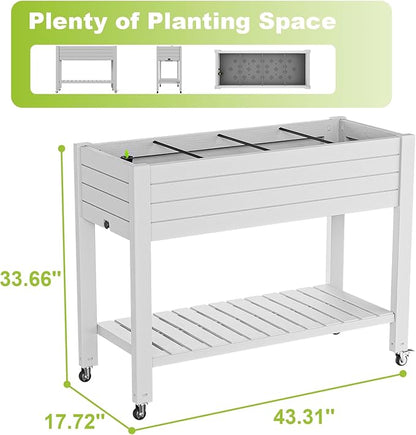 Elevated Raised Garden Bed with Wheels,Outdoor Large Resin Patio Planter Box Stand Divisible with Drain Plug,Water Monitor for Plants Vegetables Flowers Fruits(Ashen)