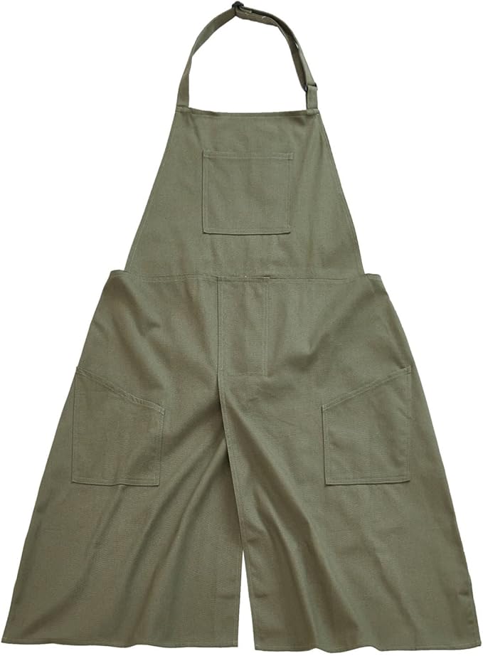 Pottery Apron with Split Leg, Long Unisex Artist Aprons with 3 Pockets for Ceramics & Clay
