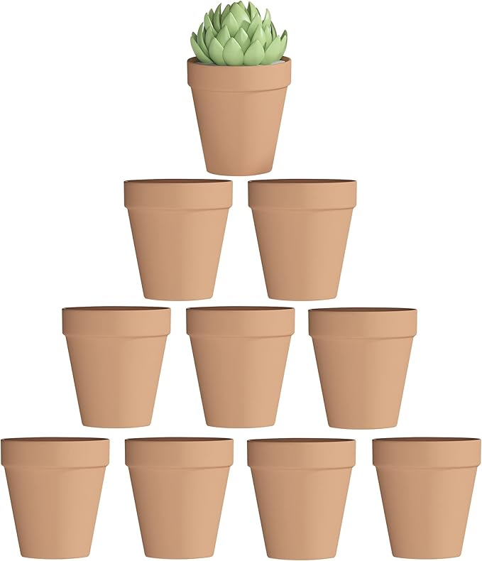 Fcacti 4 Inch Terra Cotta Pots with Drainage - 10 Pack Small Terracotta Pots for Tiny Cactus Herb lithop, Clay Flower Pots, Great for Plants, Crafts, Wedding Favor
