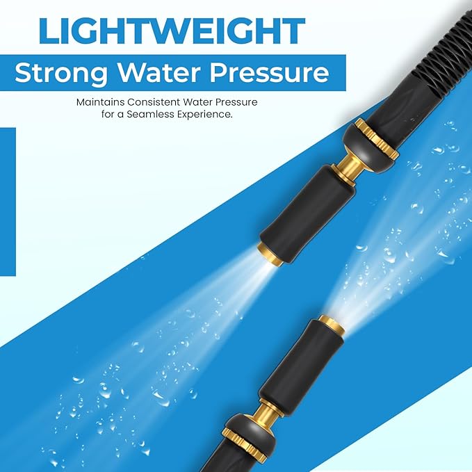 TITAN Garden Hose | Flexible, Lightweight, Kink-Free & Durable Hybrid Water Hose with Heavy Duty Brass Connectors & High-Pressure Jet Nozzle (50FT x 1/2”)