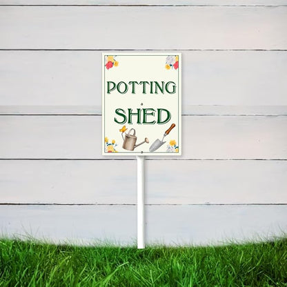 Garden Sign With Stake Potting Shed Aluminium Sign 7X8.8Inch Wildflower Sign Flower Sign Funny Garden Décor Aluminium Sign Gardening Gifts And 12.8" Stake Kit