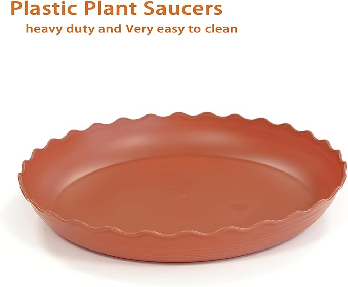 6 Pack Plant Saucer 10 inch, Heavy Duty Plastic Plant Saucers, Durable Plant Tray for Pots, Flower Saucers for Indoors, Plant Pot Saucers, Trays for Planter (Terracotta)
