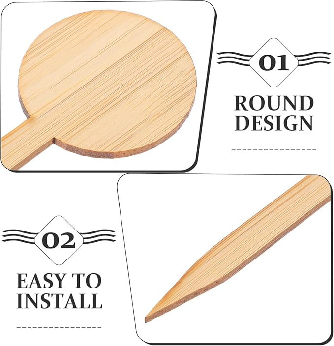 Mipcase 20pcs Plant Labels Round t Shape Miniature Decor Signs for Box and Garden Markers Natural Material for Easy Plant Identification