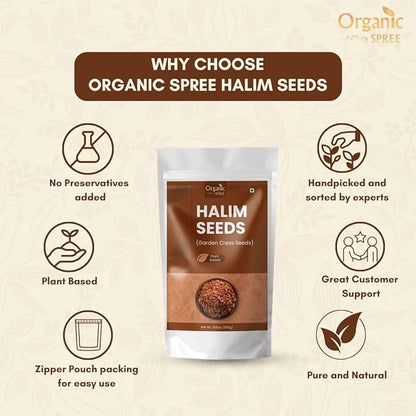 Organic Spree Halim Seeds 300gm (10.6oz) | Garden Cress Seeds | Lepidium Sativum | Pure and Natural - Pack of 3