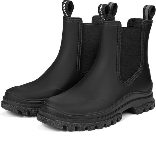 DKSUKO Rain Boots Women Waterproof Chelsea Boots Ankle Garden Shoes for Ladies Rubber Short Rainboots with Removable Comfort Insole for Outdoor Work Deck Mud Boots