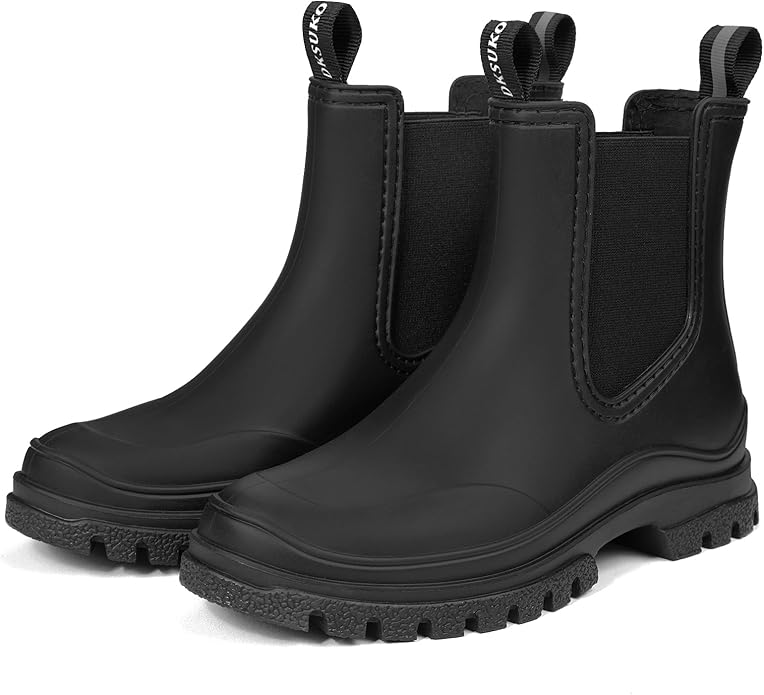 DKSUKO Rain Boots Women Waterproof Chelsea Boots Ankle Garden Shoes for Ladies Rubber Short Rainboots with Removable Comfort Insole for Outdoor Work Deck Mud Boots