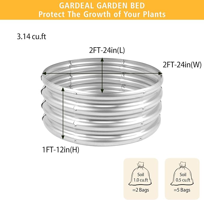 Garden Galvanized Raised Garden Bed Kit - Metal Planter Boxes for Vegetables/Herbs/Flowers, Heavy-Duty Steel Outdoor Garden Box with Reinforced Edges(2X2X1FT)