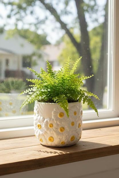 Arktiva 4.5 Inch Ceramic Planter Pot with Drainage Hole-Indoor Outdoor Flower Pot for Houseplants, Succulents & Flowers, Home Decor, Daisy Pattern