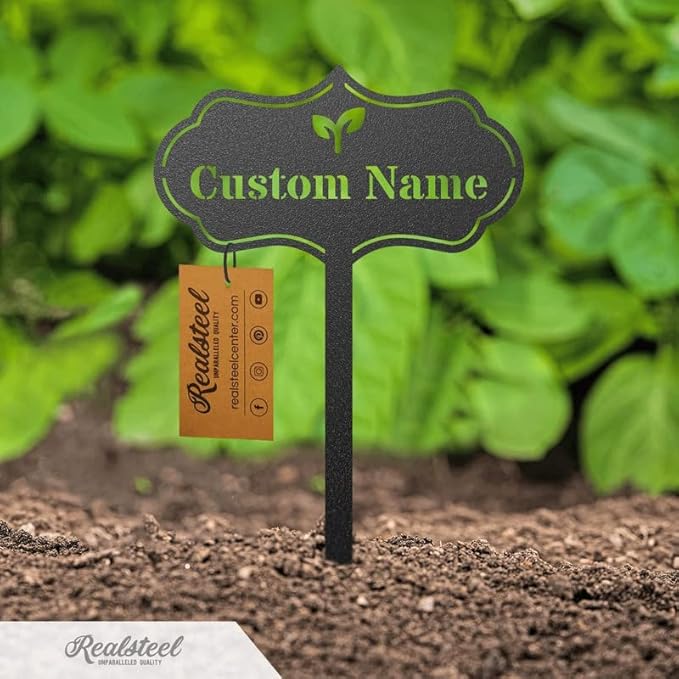 RealSteel Custom Seed & Plant Markers – Metal Garden Stakes for Herbs, Fruits & Vegetables | Elegant Steel Plant Labels for Pots, Raised Beds & Outdoor Gardens | Farmhouse & Greenhouse | Watering Can