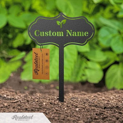 RealSteel Custom Seed & Plant Markers – Metal Garden Stakes for Herbs, Fruits & Vegetables | Elegant Steel Plant Labels for Pots, Raised Beds & Outdoor Gardens | Farmhouse & Greenhouse | Watering Can