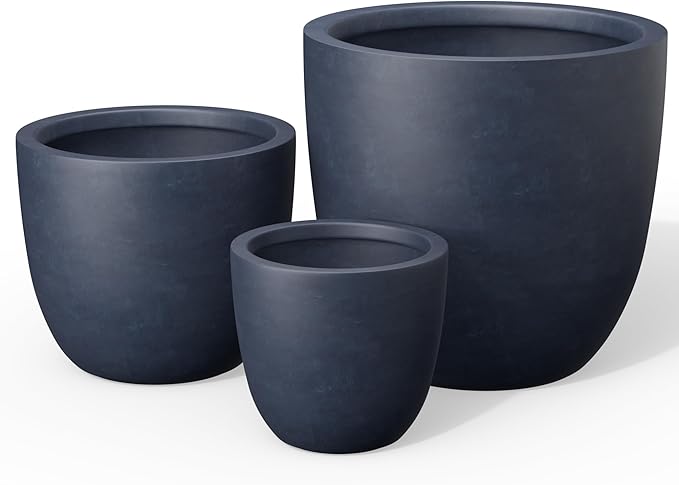 Kante Round Concrete Planter Set of 3, Large Outdoor Indoor Plant Pots with Drainage Hole, 10/14/18-Inch Diameter Flower Pots for Patio, Garden and Home, Charcoal