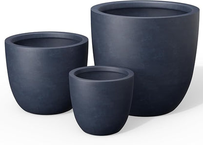 Kante Round Concrete Planter Set of 3, Large Outdoor Indoor Plant Pots with Drainage Hole, 10/14/18-Inch Diameter Flower Pots for Patio, Garden and Home, Charcoal