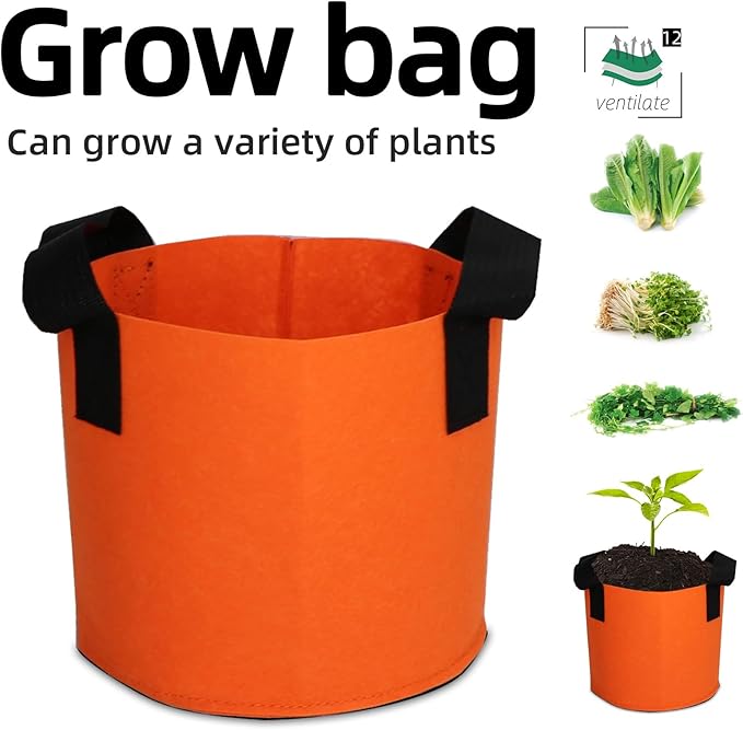 Grow Bags,Growing Pot Bags Garden Grow Bag Indoor Outdoor Fabric Aeration Plant Pot Container Flower Vegetable Pouch (Dark Orange,12Gallon)