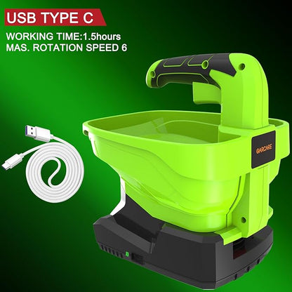 GARCARE 7.2V Rechargeable Seed Spreader-Power Spreader for Grass Seed Fertilizer Rock Salt and Ice,2000mAh Built-in Lithium Battery with USB Charging Cable