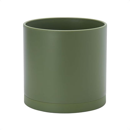 D'vine Dev 10 Inch Plastic Planter Pots for Plant Pot with Drainage Hole and Seamless Saucers, Olive, 74-X-I-2