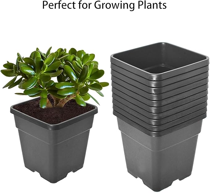 Plant Pots Flower Pot 10-Pack 1 Gallon Planter Nursery Pot Garden Seedling Planters Containers Plastic Injection Molded Pots with Drainage Holes for Outdoor Indoor Plants Vegetables, Black