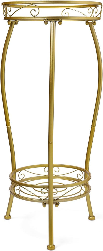 Plant Stand Indoor Outdoor 2 Tier 27'' Tall Metal Potted Rack Flower Pot Stand Heavy Duty Rustproof Iron Multiple Plant Supports for Garden Balcony Patio (Golden)